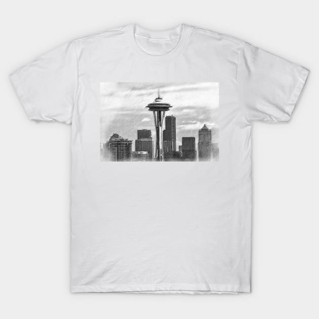 Seattle Skyline Sketched T-Shirt by KirtTisdale